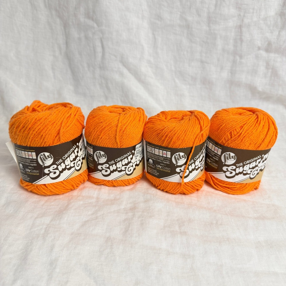 Lily Sugar'n Cream Yarn Lot 4 Skein Hot Orange 100% Cotton Worsted 4-Ply New